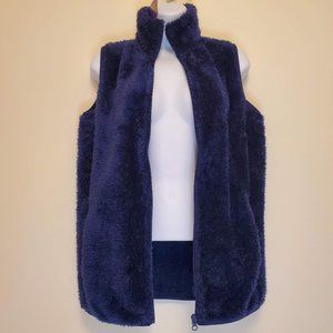 Emily Stacy Womens Missy Fleece Blue Zip Up Mock-Neck Teddy Vest w/Pockets - (M)